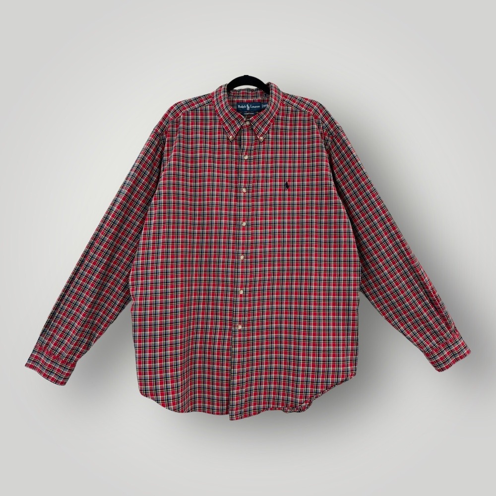 Polo Ralph Lauren Plaid Shirt Mens 2XL Long Slv Red Black Classic Fit Polo Pony
